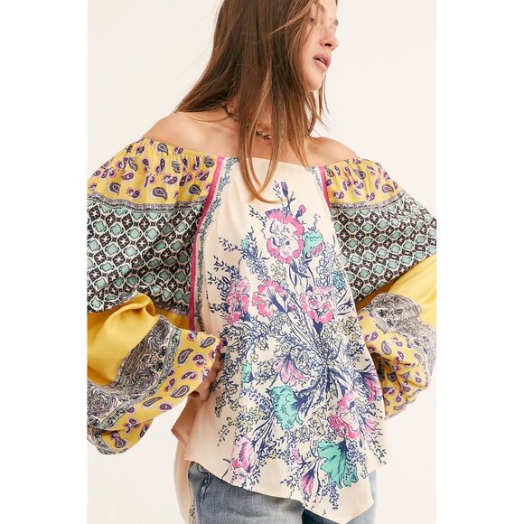 Free People Floral & Paisley Off-Shoulder Bohemian Blouse Size M - Picture 11 of 11
